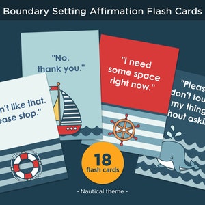 Cartes éclair de définition des limites sur le thème nautique pour les enfants, Cartes d'affirmation des limites saines, Affirmation de soi Compétences sociales SEL Apprentissage émotionnel