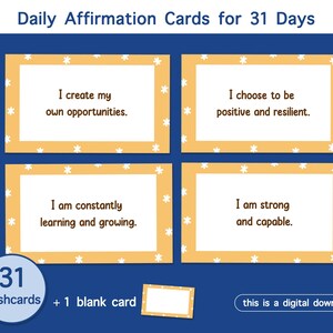 Carte di affermazione positiva per 31 giorni, 31 carte positive giornaliere, arredamento per ufficio terapeutico, flashcard di affermazione, download immediato