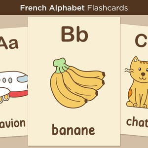 Druckbare französische Alphabet-Karten, Kleinkinder Vorschule Frühe Lernressource, Lernkarten für Kinder, Frühe Lernressourcen