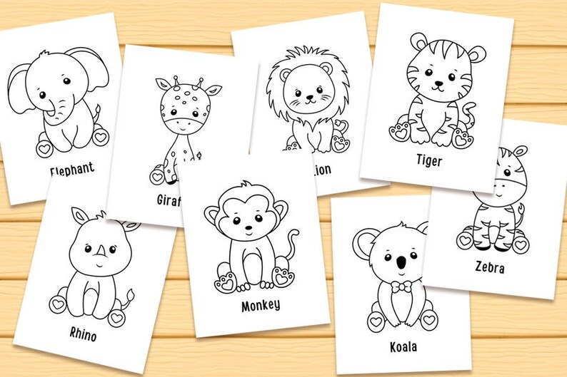 Baby Safari Animals Coloring Pages, Baby Jungle Animals Printables