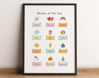 Months of the Year Printable Poster, Classroom Homeschool Decor (Digital Download)
