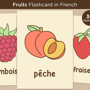 フルーツ フラッシュカード、モンテッソーリ教材 フランス語 印刷可能、フランス語 カード、フランス語初心者、フランス語学習、デジタル ダウンロード
