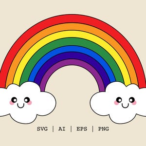 Cute Rainbow with Cloud svg, Rainbow svg, Clipart svg, eps ai png, Rainbow Printable, Commercial Use, Instant Download