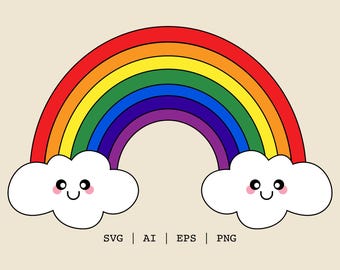Cute Rainbow with Cloud svg, Rainbow svg, Clipart svg, eps ai png, Rainbow Printable, Commercial Use, Instant Download