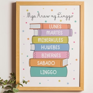 Tagalog Days of The Week Poster, Filipino Kids Wall Art, Filipino Nursery Digital Print, Filipino Language