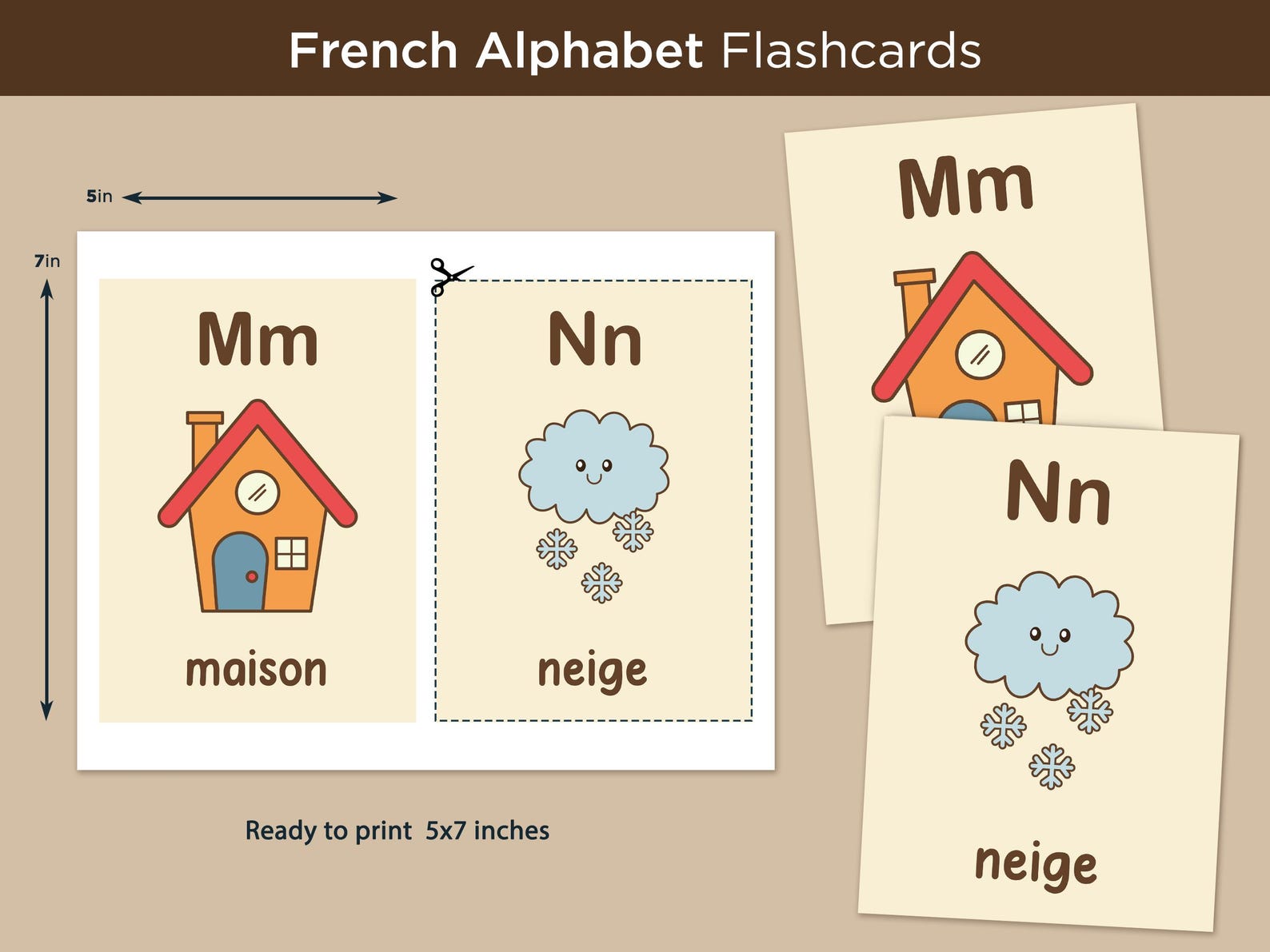 Printable French Alphabet Flash Cards, Toddlers Preschool Early