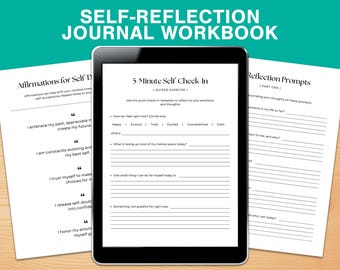 Self-Reflection Journal Workbook | 12-Page Guided Journal | Mental Wellness Printable | Mindfulness & Self-Care Digital Download
