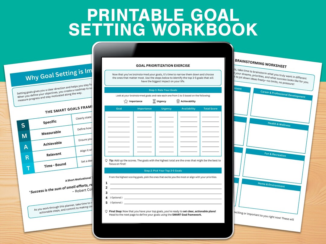 Goal Setting Planner Printable | 18-page Goal Workbook | Productivity ...