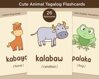 Cartes-éclair en tagalog d'animaux, apprentissage bilingue (téléchargement numérique)