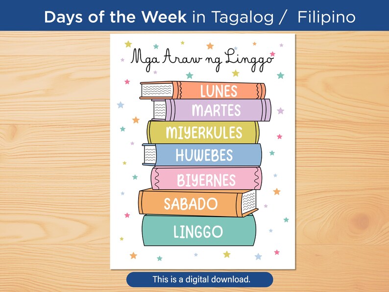 Tagalog Days of the Week Print, Filipino Language Poster (digital ...