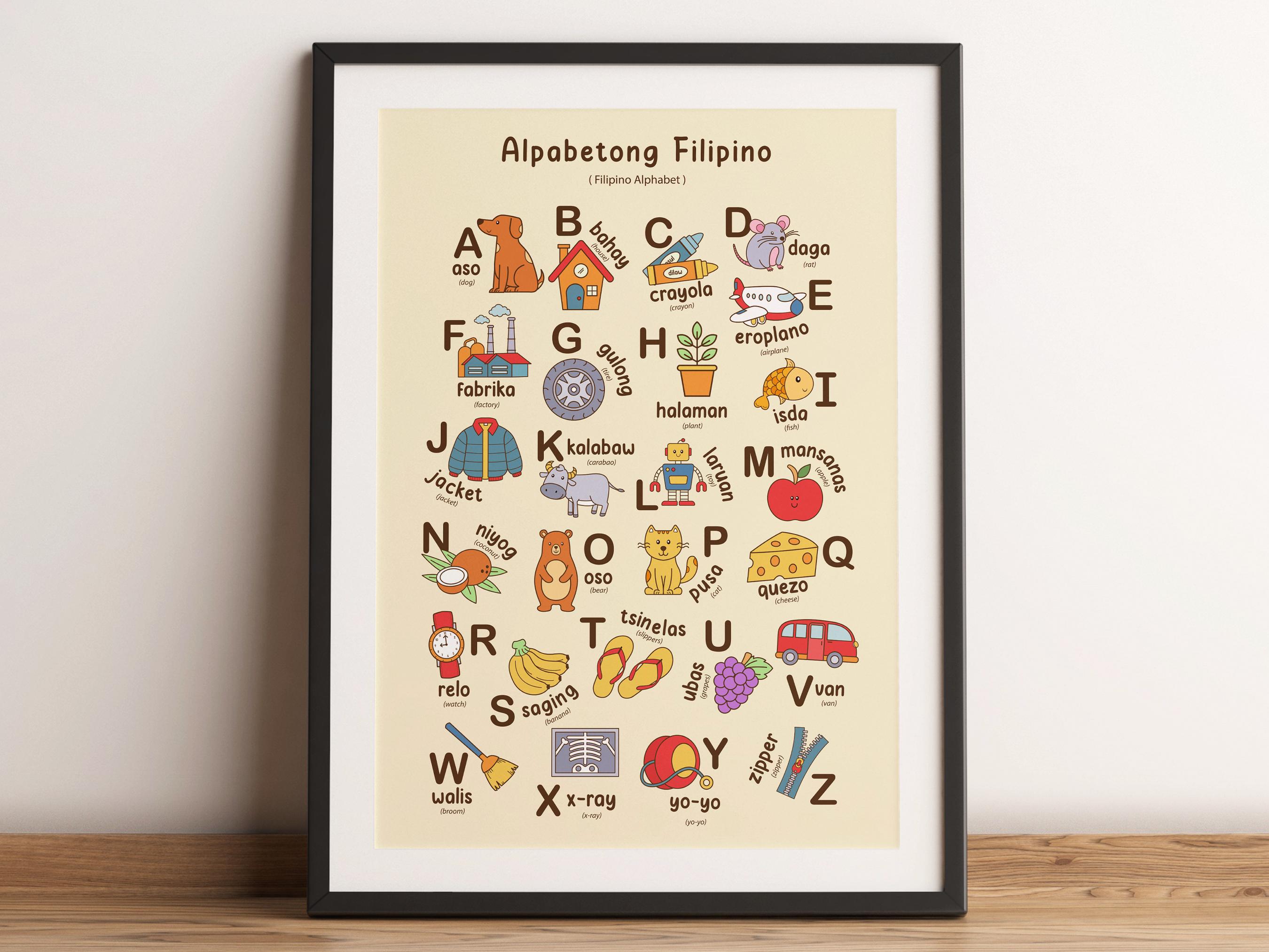 Filipino Alphabet Printable Poster, Tagalog Alphabet Kids Room Decor, Printable Filipino ABC Prints Nursery Wall Art, Bilingual Language