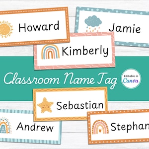 Editable Classroom Name Tags, Boho Theme Name Tags, Preschool Name Tags, Digital Download