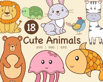 Cute Animal Clipart, Nursery Print, SVG PNG and EPS Files, Digital download, Commercial use