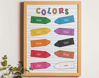 Póster de colores para el aula, arte mural educativo Montessori (descarga digital)