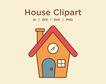 House Clipart, Cute Cartoon House Svg, Png, Eps, Ai, House Vector Graphic, Home Clipart