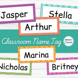 Editable Pattern Classroom Name Tags, Colorful Name Tags, Preschool Name Tags, Digital Download