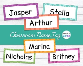 Editable Pattern Classroom Name Tags, Colorful Design (Digital Download)