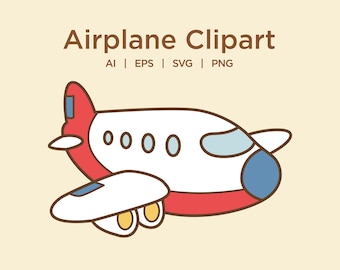 Cute Airplane Svg Clipart, Airplane Png, Eps, Ai, Airplane Transportation Vector Image, Instant Download
