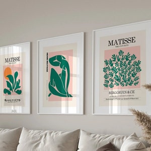 Henri Matisse, 3er Set Wandkunst, Galeriewand, Grüne Matisse Druckset, Matisse Poster, Matisse Ausstellungsplakat-A33