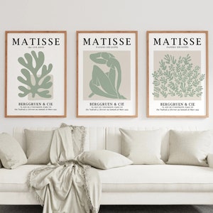 Sage Green Matisse Print Set of 3, Abstract Wall Art, Henri Matisse Exhibition Poster, Gallery Wall Set,Matisse Wall Art-a28