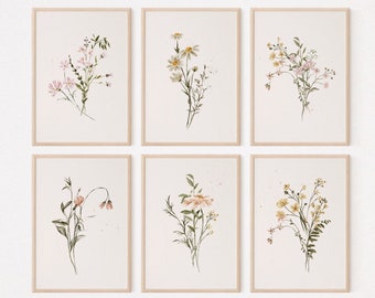 Watercolor Wildflower Wall Art, Wildflower Set of 6 Wall Art, Wild Flower Prints, Botanical Print, Farmhouse home decor-a13