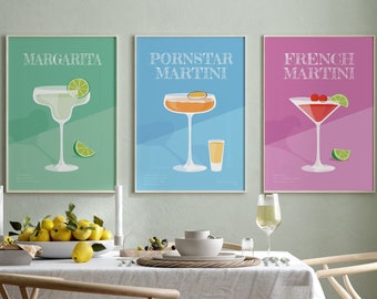 Retro Cocktail Print Set of 3 , Colorful Cocktail Gallery Wall Set , Trendy Wall Art , Bar Print ,Drinks Print,Gallery Wall Art Prints-s184