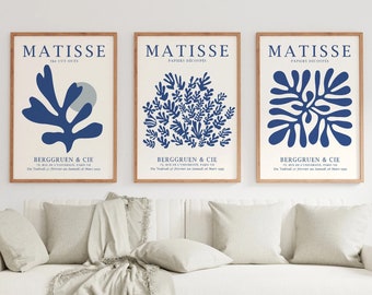 Blue Matisse Print, Set of 3 prints, Blue Boho Prints, Matisse exhibition poster,Blue Wall Art,Matisse Poster,Neutral Prints,Blue Prints-a50