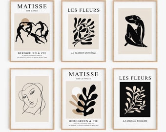 Black and Beige Matisse Print Set of 6, Abstract Wall Art, Matisse Exhibition Poster , Neutral Gallery Wall Set , Matisse Wall Art-s211