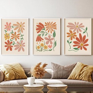 Boho Abstract Flowers Print Set of 3, Floral Gallery Wall Set, Terracotta Prints, Boho Wall Art, Flower Market Poster,Abstract Wall Art-s247