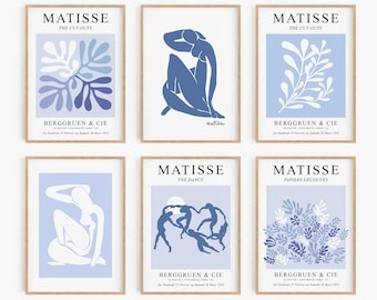 Blue Matisse Print Set of 6, Henri Matisse Exhibition Poster, Minimalist Gallery Wall Set, Abstract Wall Art, Matisse Wall Art-s217