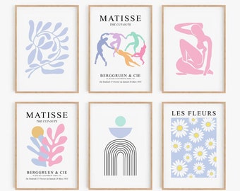 Pastel Print Set of 6, Matisse Gallery Wall Set, Pastel Danish Wall Decor, Abstract Wall Art,Floral Print,Pastel Wall Art,Matisse Print-s215