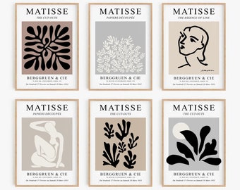 Neutral Matisse Print Set of 6, Henri Matisse Exhibition Poster, Modern Gallery Wall Set, Abstract Wall Art,Matisse Cutout Print-s219