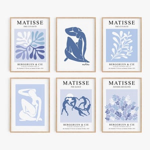 Blue Matisse Print Set of 6, Henri Matisse Exhibition Poster, Minimalist Gallery Wall Set, Abstract Wall Art, Matisse Wall Art-s217