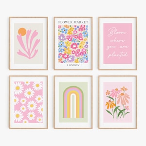 Pink Gallery Wall Set, Floral Art Print Set of 6, Flowers Wall Art, Botanical Poster Set, Boho Wall Decor,Pink Wall Art,Floral Prints-s231