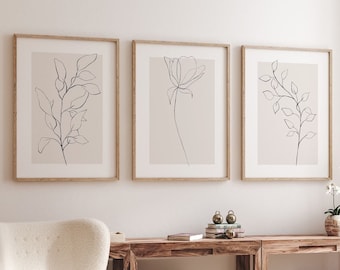 Beige Wall Art Set of 3 Neutral Botanical Line Art Plant Prints Minimalist Modern Living Room Home Decor Wall Art,Flower Line Prints-a60