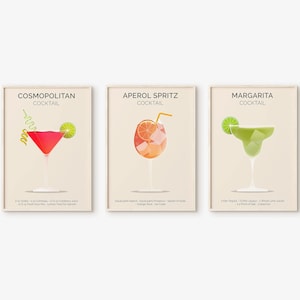 Retro Cocktail Print Set van 3, Bar Cart Wall Art, Kleurrijke Cocktail Posters, Gallery Wall Set, Bar Cart Decor, Retro Wall Art-s198