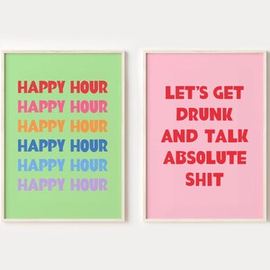 Happy Hour & Let’s Get Drunk Print Set de 2, Drinks Prints , Bar Cart Wall Art , Bar Decor , Happy Hour Print , Retro Cocktail Print s172