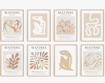 Beige Matisse Print Set of 8 , Matisse Wall Art , Neutral Gallery Wall Set , Henri Matisse Exhibition Poster, Abstract Wall Art-s210