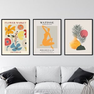 Set Of 3 Prints , Gallery Wall Art Prints , Matisse Print Set , Matisse Woman Print , Flower Market Brint , Botanical Wall Art-s37