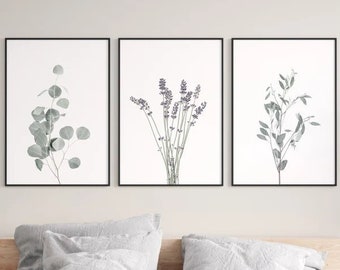 Set of 3 Prints , Modern Farmhouse Print , Botanical Wall Art , Kitchen Wall Art Prints , Lavender Print , Gallery Wall Art Prints-s128