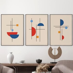 Bauhaus Print Set of 3 , Bauhaus Poster , Bauhaus Wall Art , Geometric Abstract Shape Prints , Shapes Wall Art , Gallery Wall Art Prints-s82