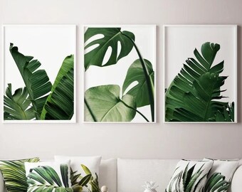 Tropische bladeren print set van 3, botanische print, monsterablad print, bananenblad print, tropische print, Gallery Wall Art Prints-s126