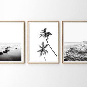 Beach Print Set of 3 , Black and White Beach Wall Art , Coastal Decor , Ocean Wall Art , Beach Wall Art , Gallery Wall Art Prints-s106