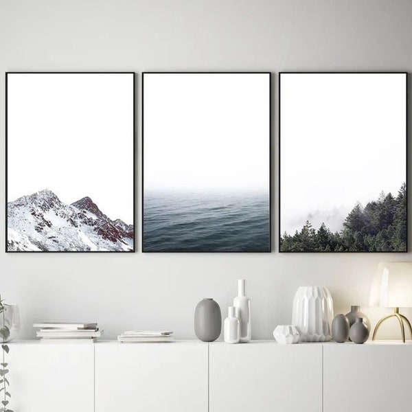 Nature Print Set of 3 , Minimalistic Prints , Landscape Wall Art , Mountain Print , Forest Print,Ocean Wall Art,Gallery Wall Art Prints-s138