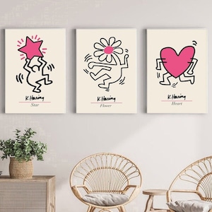 Set Of 3 Prints , Keith Haring Poster , Keith Haring Wall Art , Keith Haring Prints , Keith Haring Heart Print , Gallery Wall Art Prints-s15