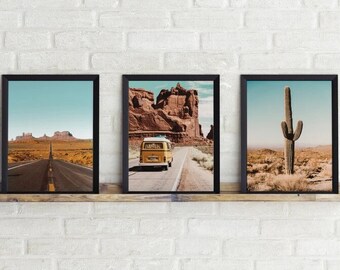 Southwestern Print Set of 3 , Desert Wall Art , Travel Poster ,Arizona Desert Print,Boho Print,Camper Van Print,Gallery Wall Art Prints-s122