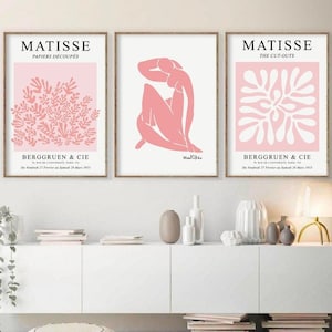 Blush Pink Matisse Print Set of 3, Abstrakcyjna sztuka ścienna, Plakat wystawy Henri Matisse, Matisse Cut Out Print, Galeria Wall Art Prints-s46