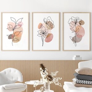 Abstract Print Set of 3 , Flower Wall Art , Line Art , Neutral Wall Art , Abstract Wall Art , Floral Prints , Gallery Wall Art Prints-s76