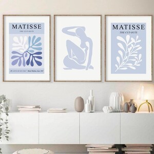 Baby Blue Matisse Print Set of 3 , Abstract Wall Art , Henri Matisse Exhibition Poster, Matisse Cut Out Print , Gallery Wall Art Prints-s44