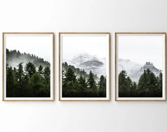 Forest Print Set of 3 , Mountain Wall Art , Landscape Print , Modern Minimalistic Print , Nature Wall Art , Gallery Wall Art Prints-s137